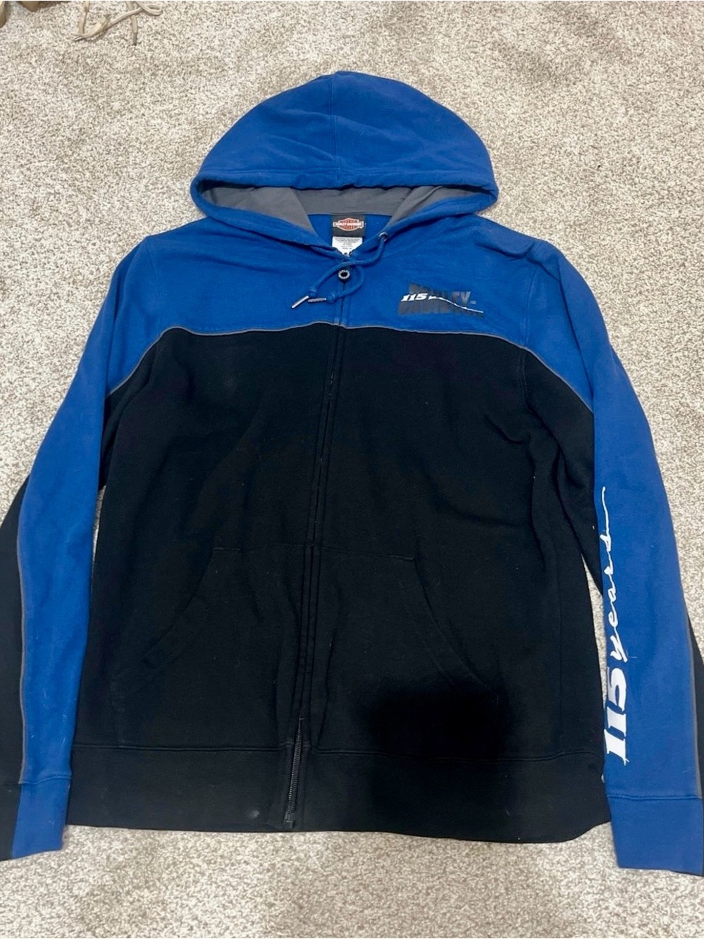 Harley-Davidson Blue and Black Zip-Up Hoodie